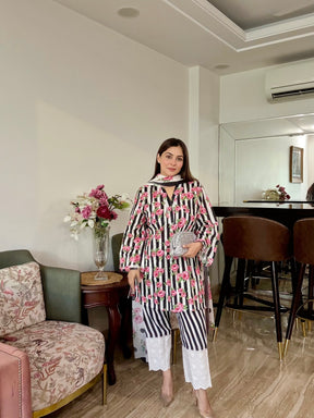 Pink Floral Stripe Suit Set