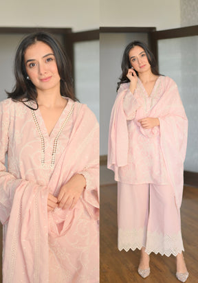 Peach Embroidered Cotton Suit Set