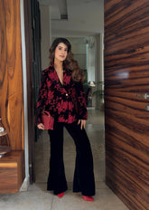 Black Embroidered Velvet Blazer Set