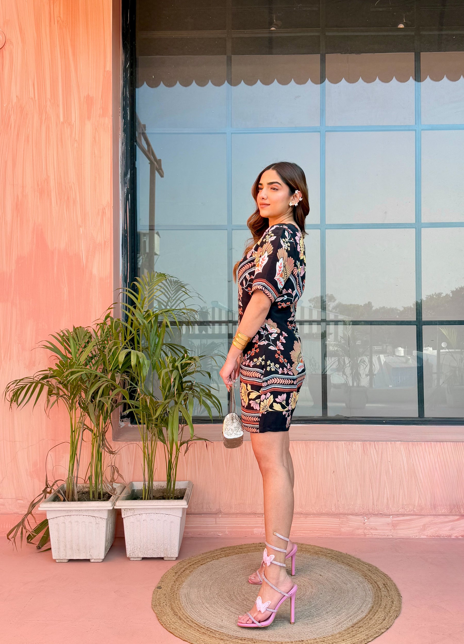 Black Floral Print Summer Dress