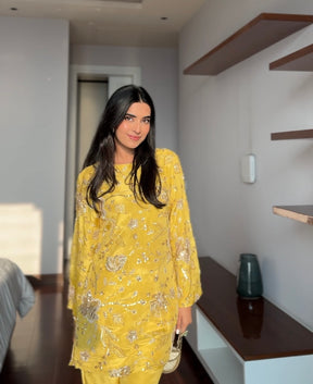 Yellow Beadwork Coord Set