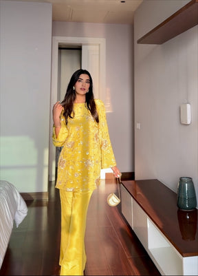 Yellow Beadwork Coord Set