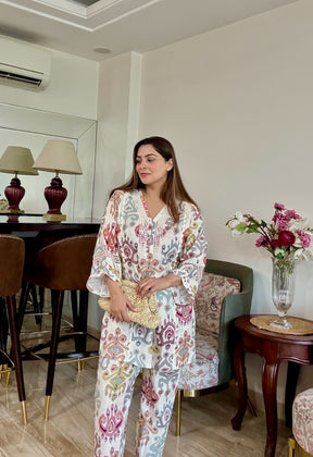 Beige Printed Kurta Pants Set