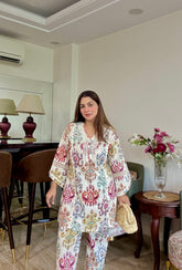 Beige Printed Kurta Pants Set