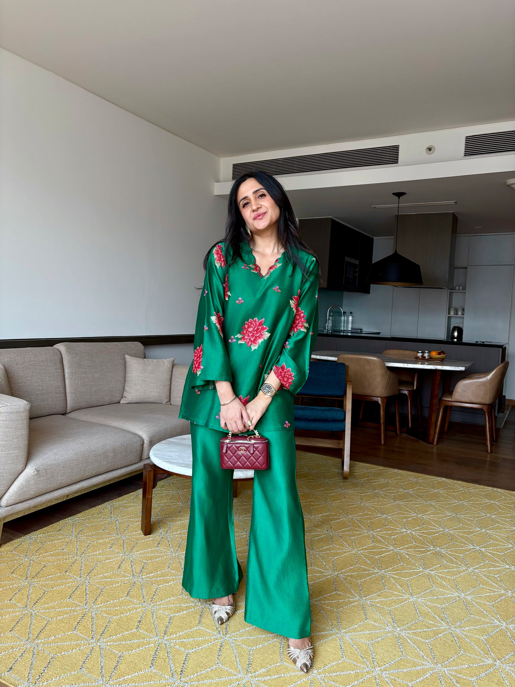 Green Embroidered Coord Set