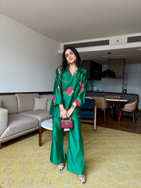 Green Embroidered Coord Set