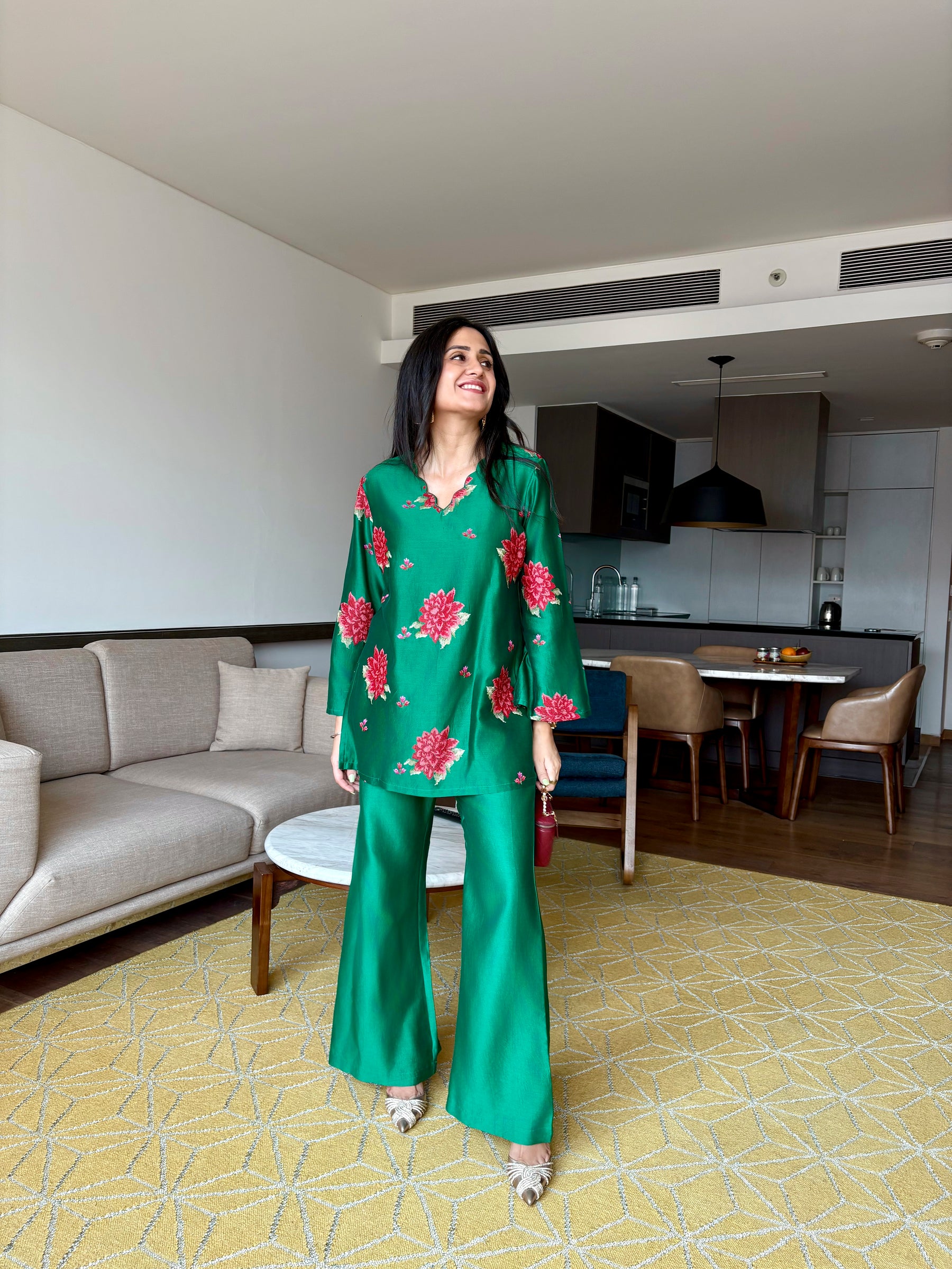 Green Embroidered Coord Set