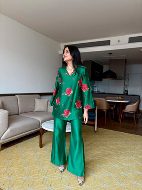 Green Embroidered Coord Set