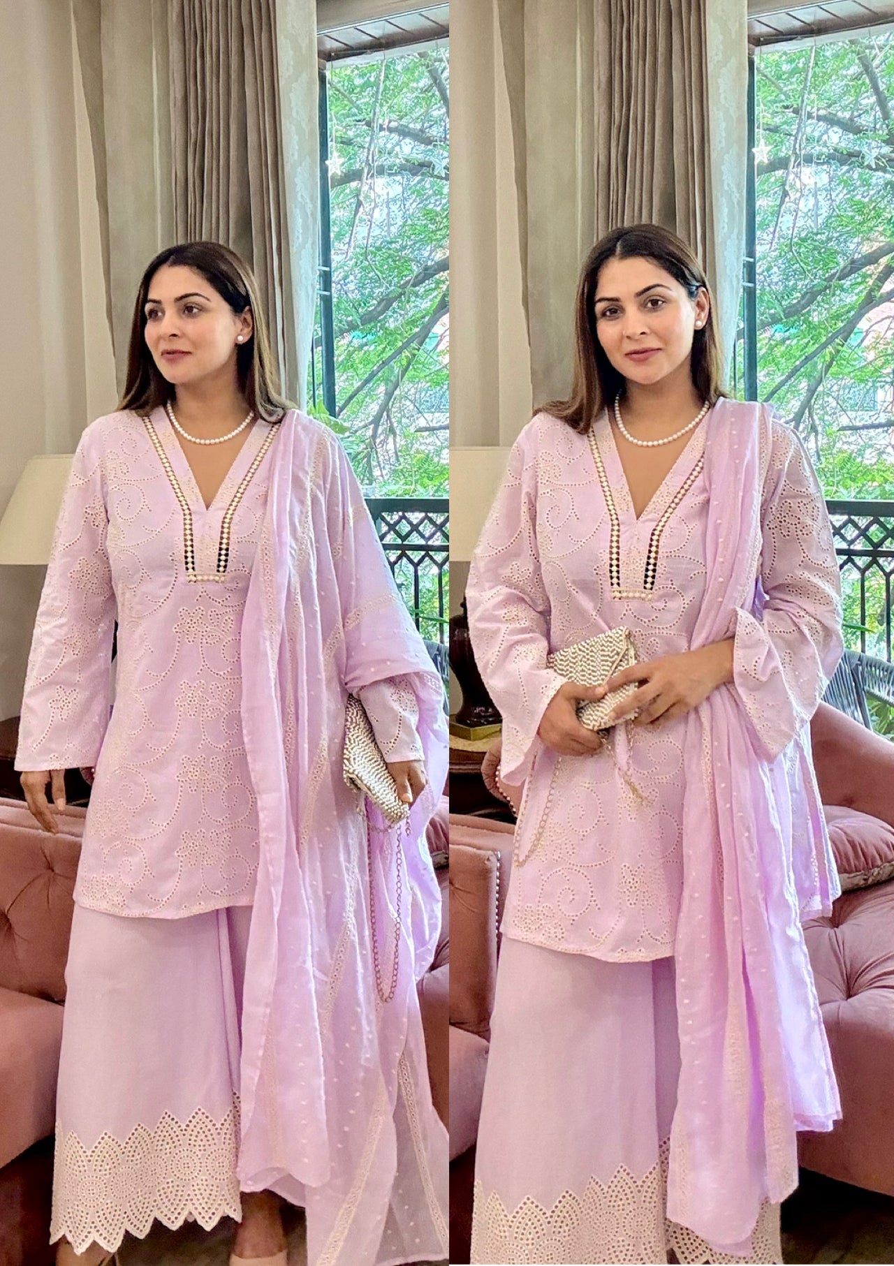 Lavender Embroidered Cotton Suit Set