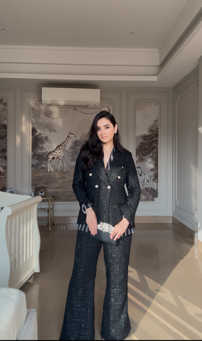 Black Tweed Blazer Set