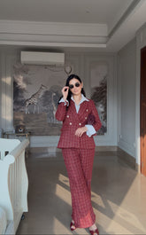 Maroon Tweed Blazer Set