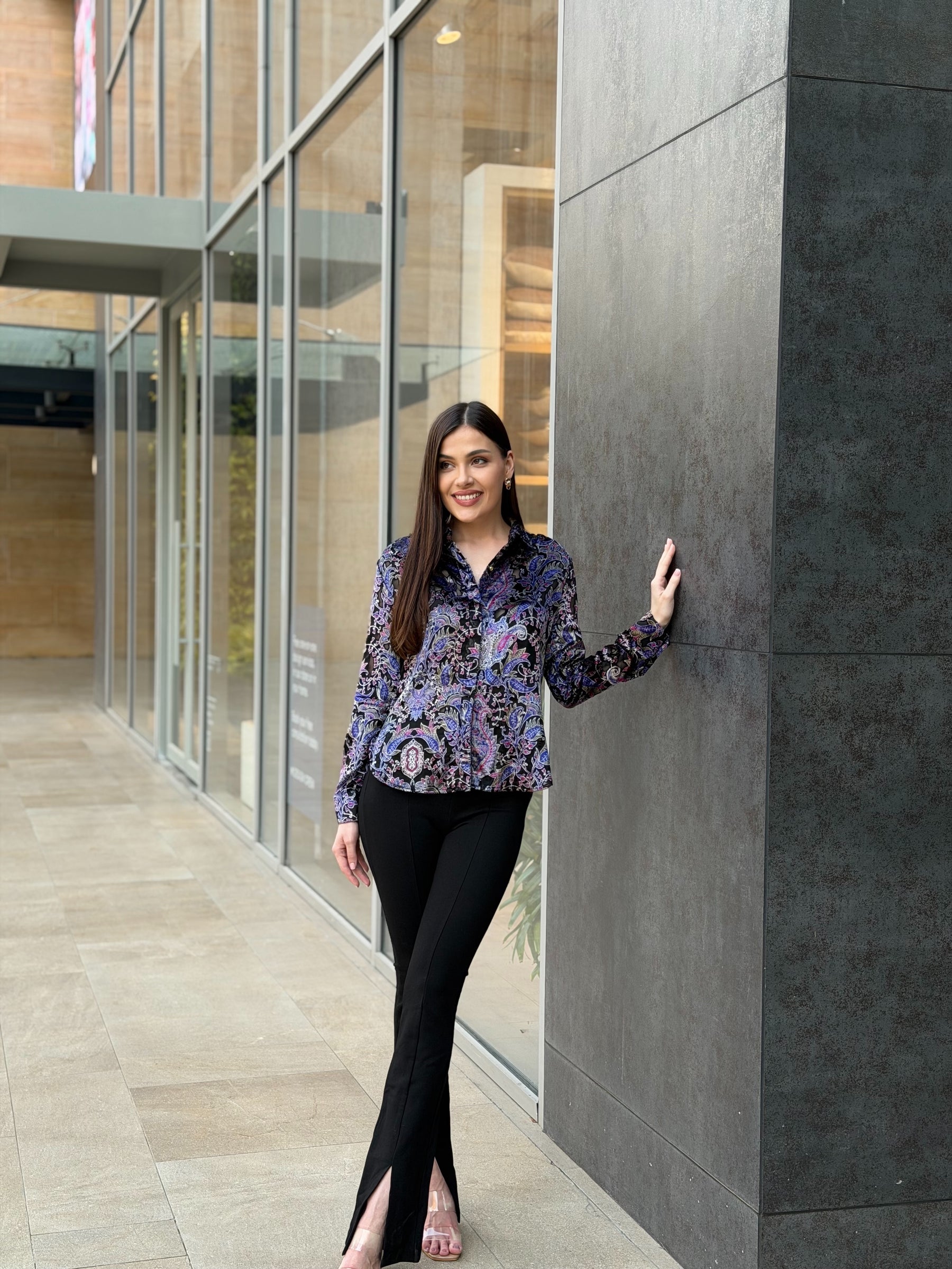 Paisley Print Velvet Shirt