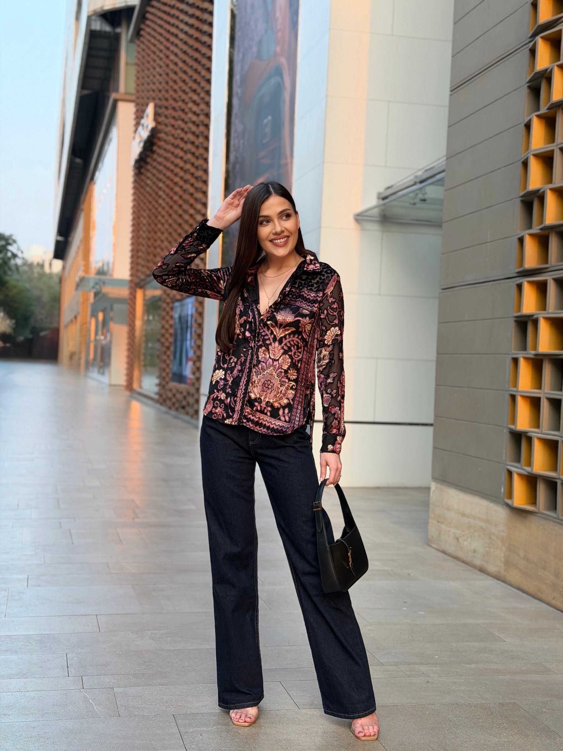 Floral Print Velvet Shirt