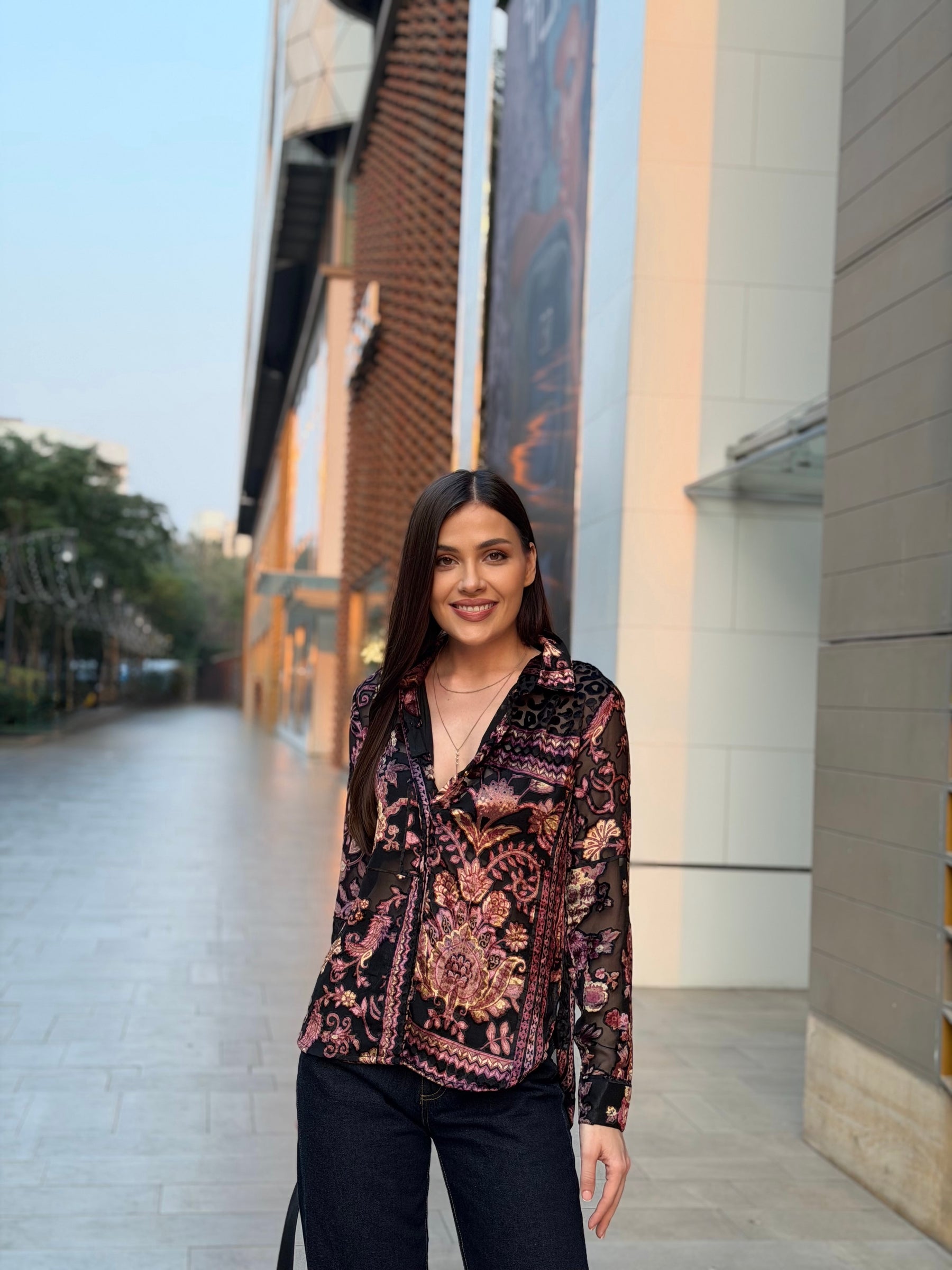 Floral Print Velvet Shirt