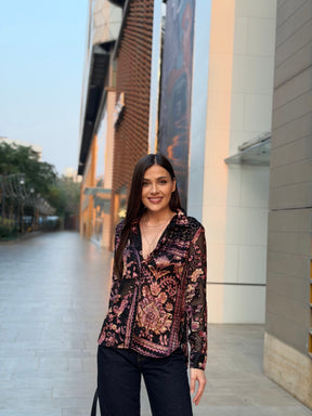 Floral Print Velvet Shirt
