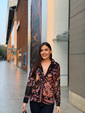 Floral Print Velvet Shirt