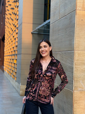 Floral Print Velvet Shirt