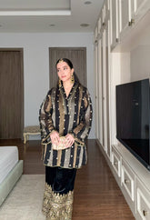 Black Stripes Coord Set with Velvet Pants