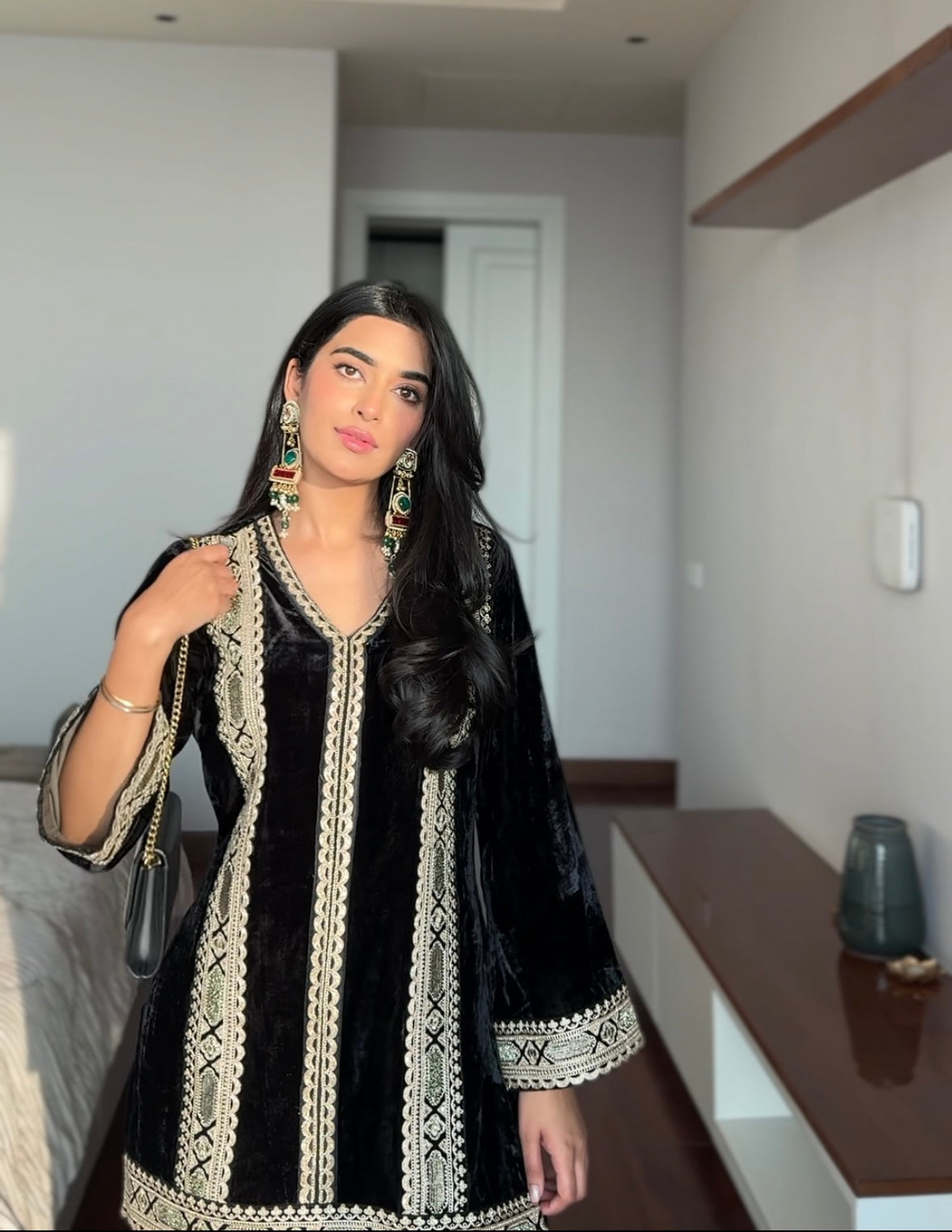 Black Lace Velvet Coord Set