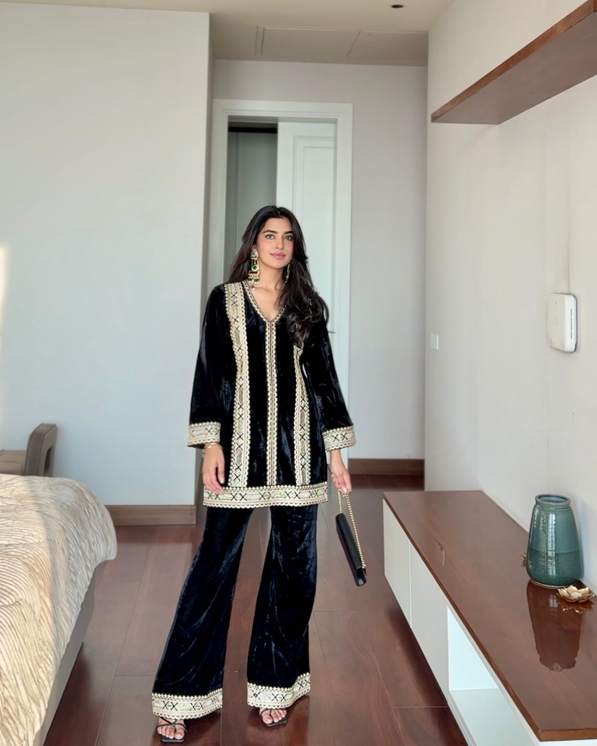 Black Lace Velvet Coord Set