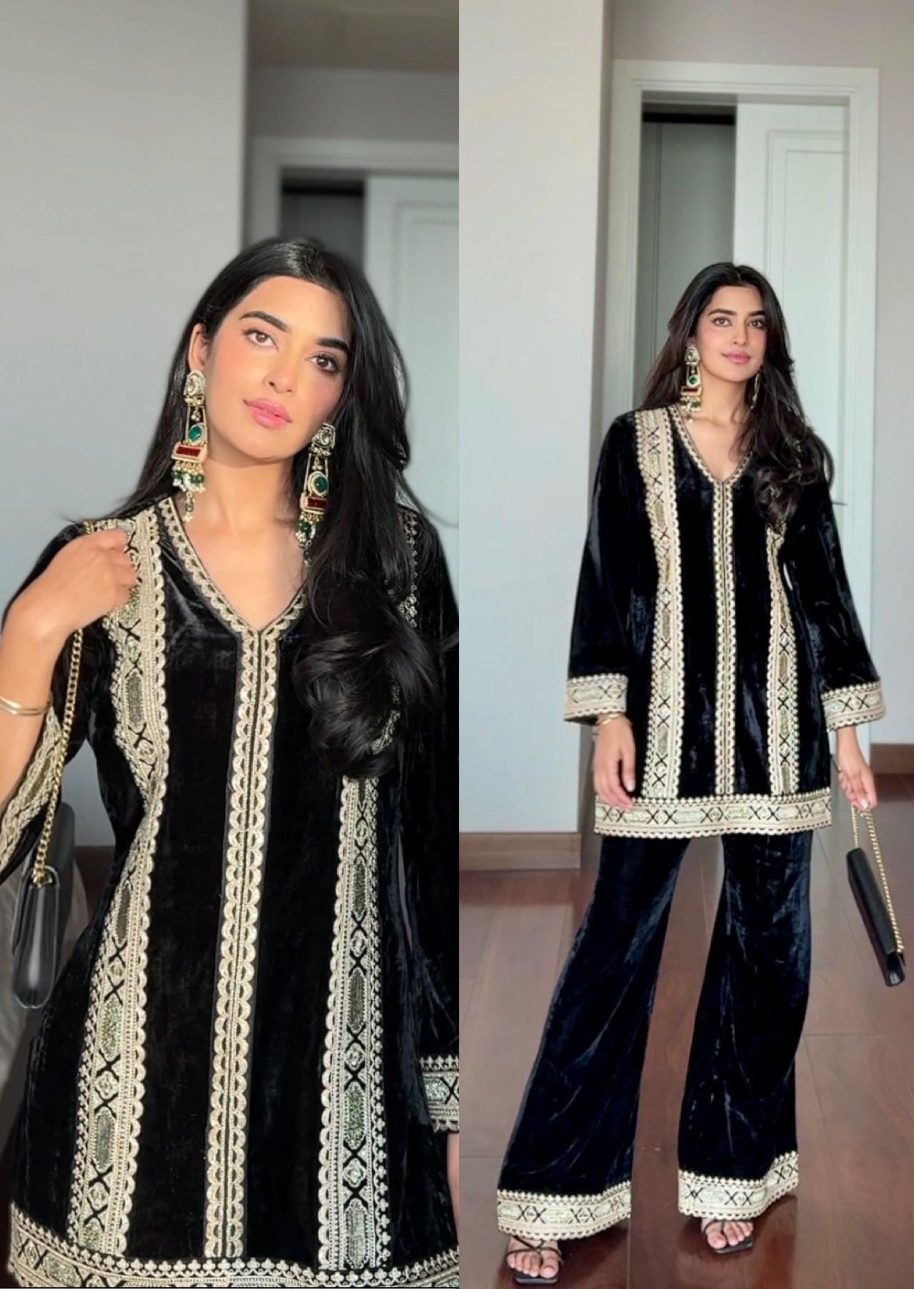 Black Lace Velvet Coord Set