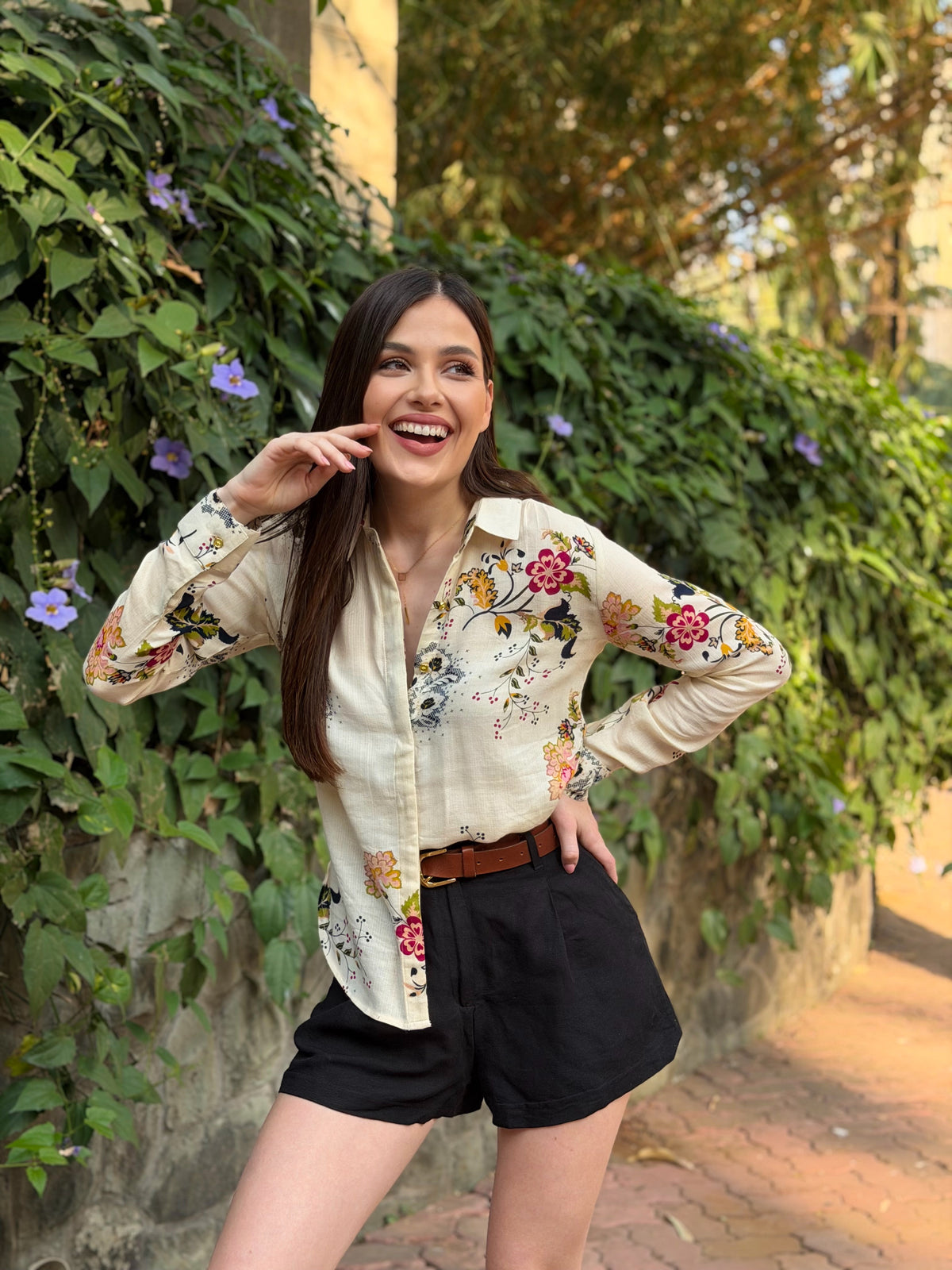 Cream Floral Print Shirt