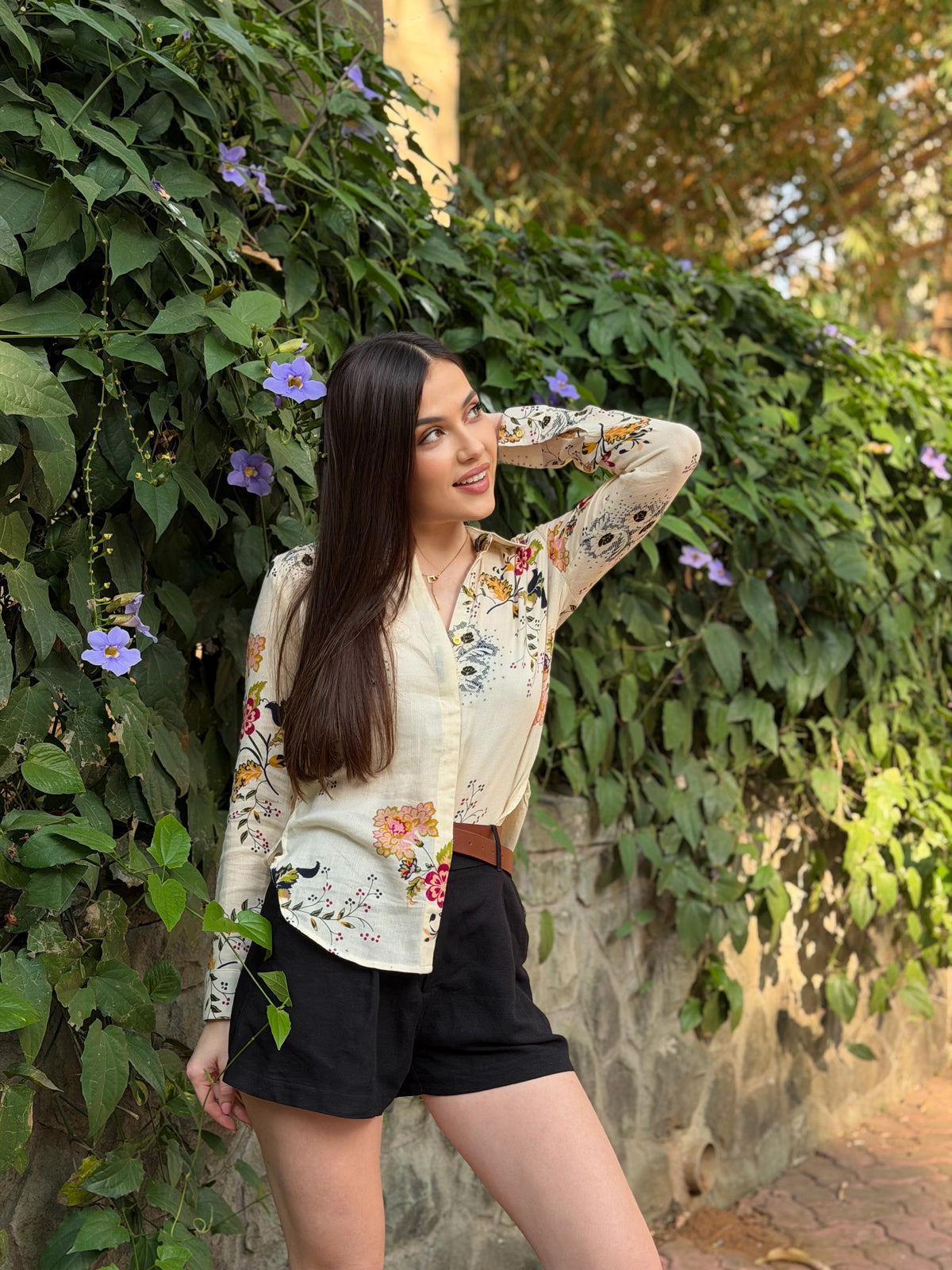 Cream Floral Print Shirt