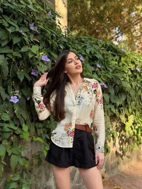 Cream Floral Print Shirt