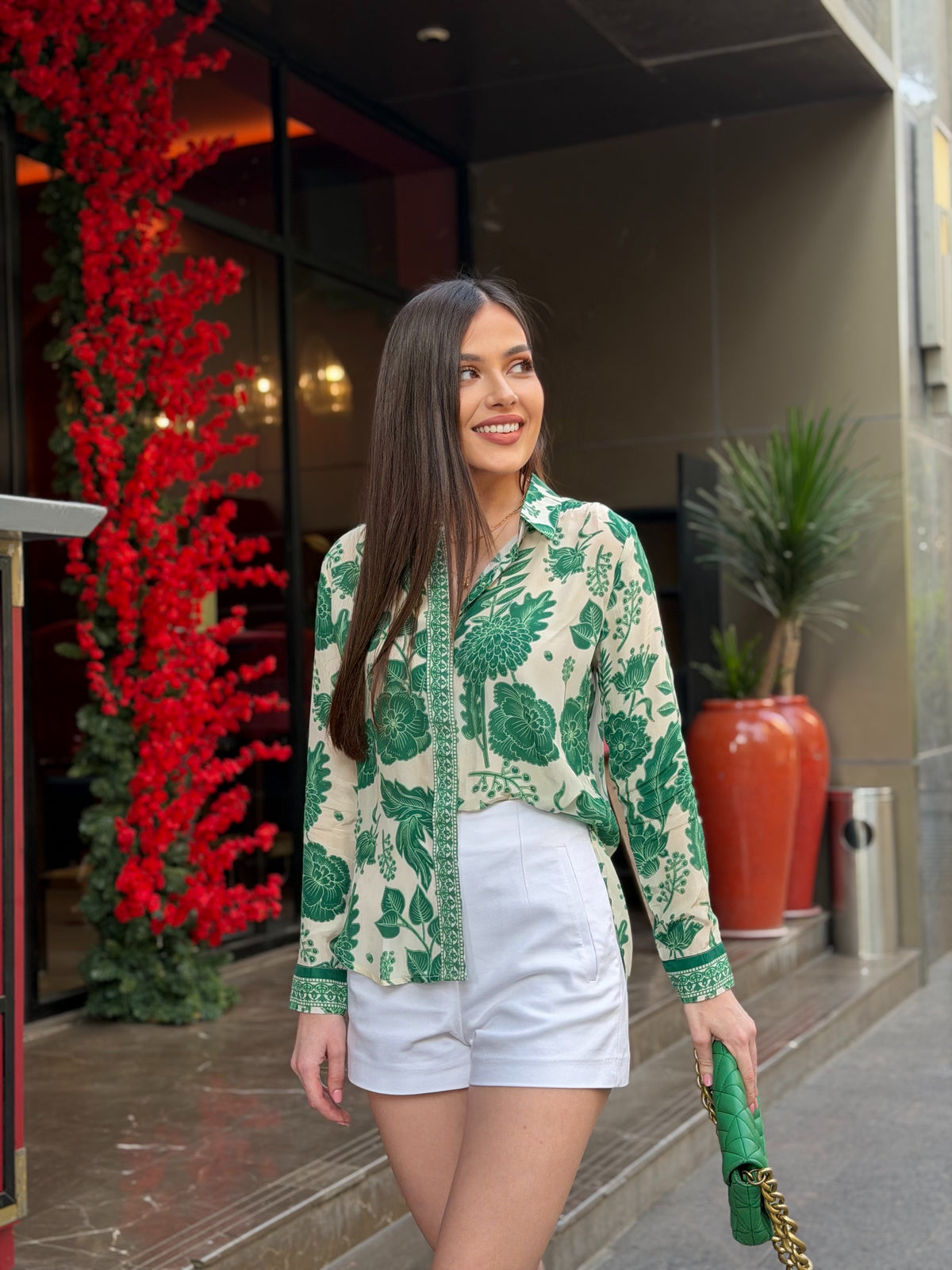 Green Floral Printed Shirt