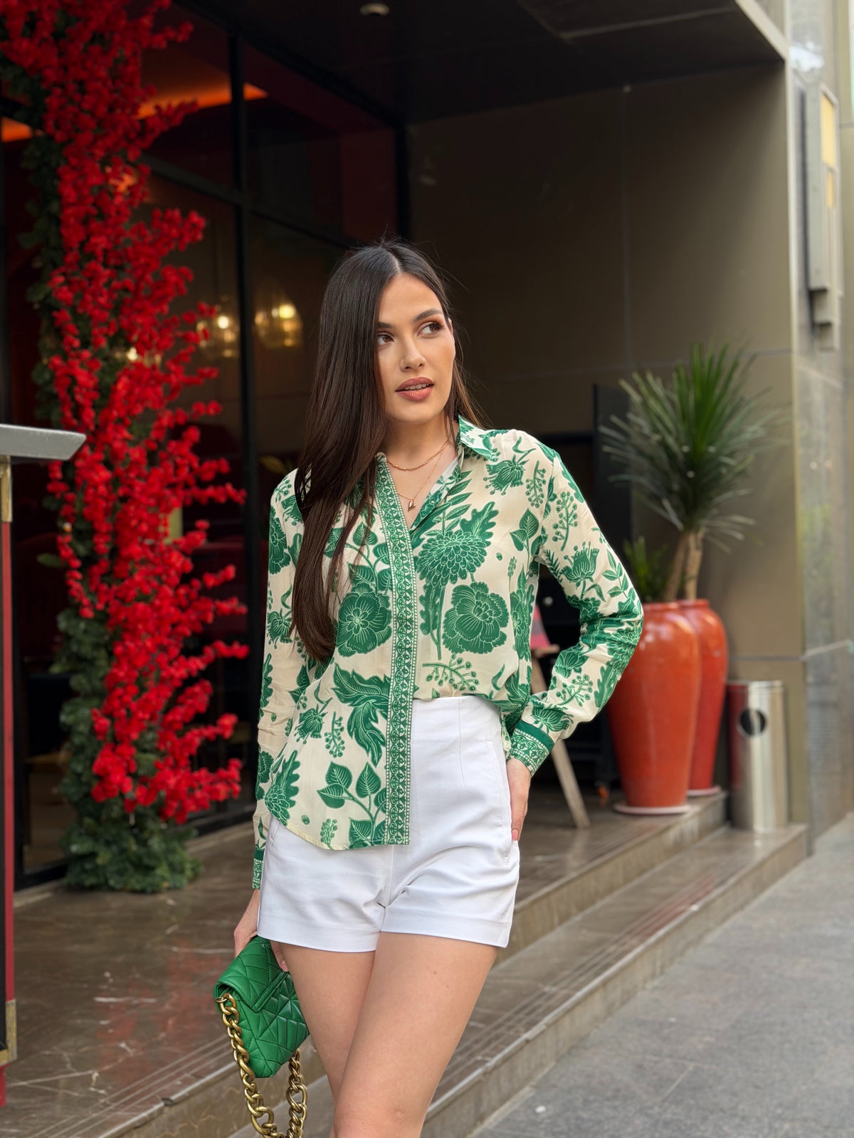 Green Floral Printed Shirt