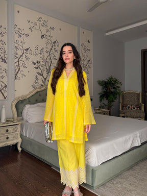 Yellow Pop Cutwork Coord Set