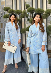 Summer Blue Lace Embroidered Coord Set