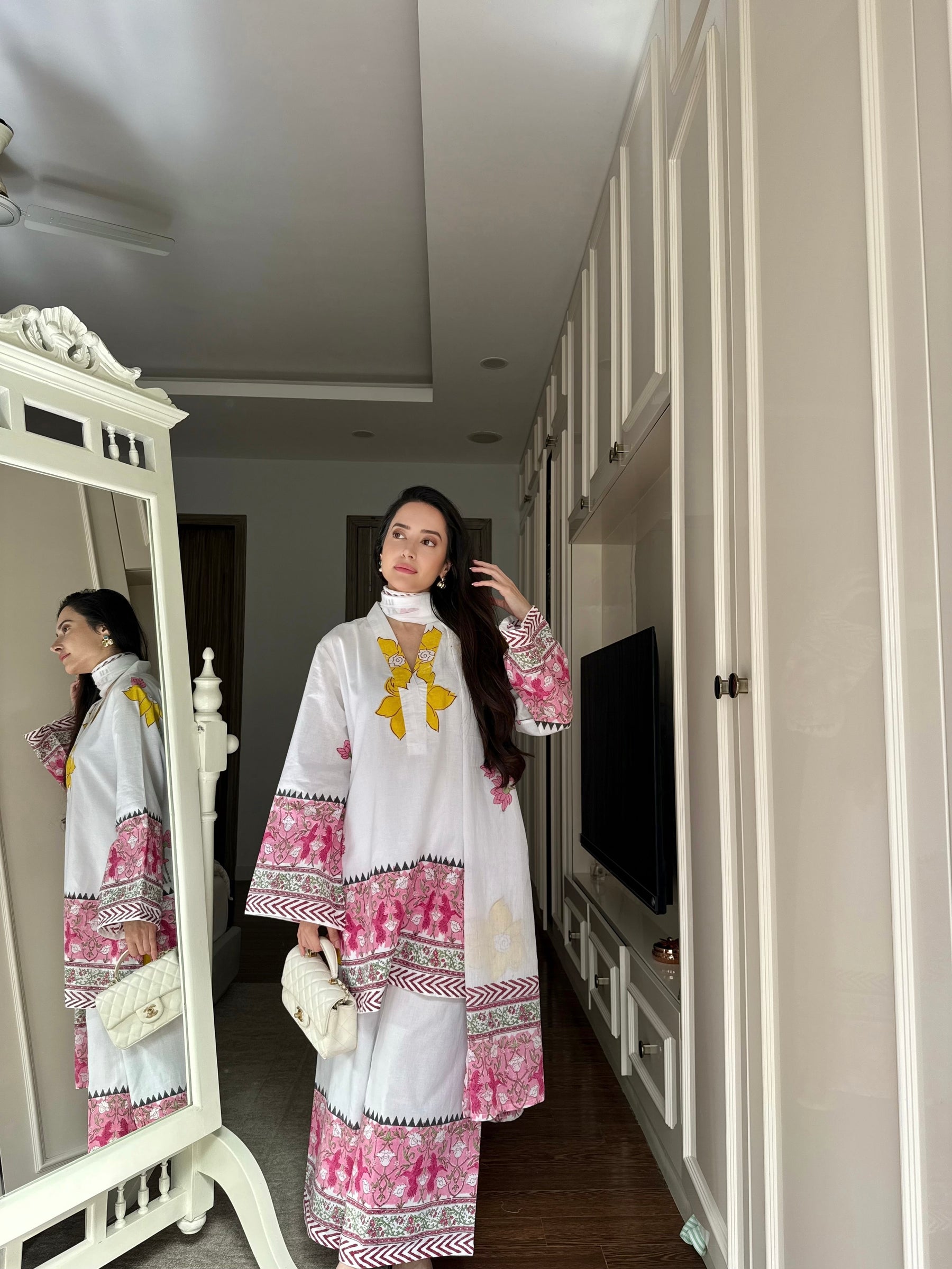 Pink Floral Block Suit Set