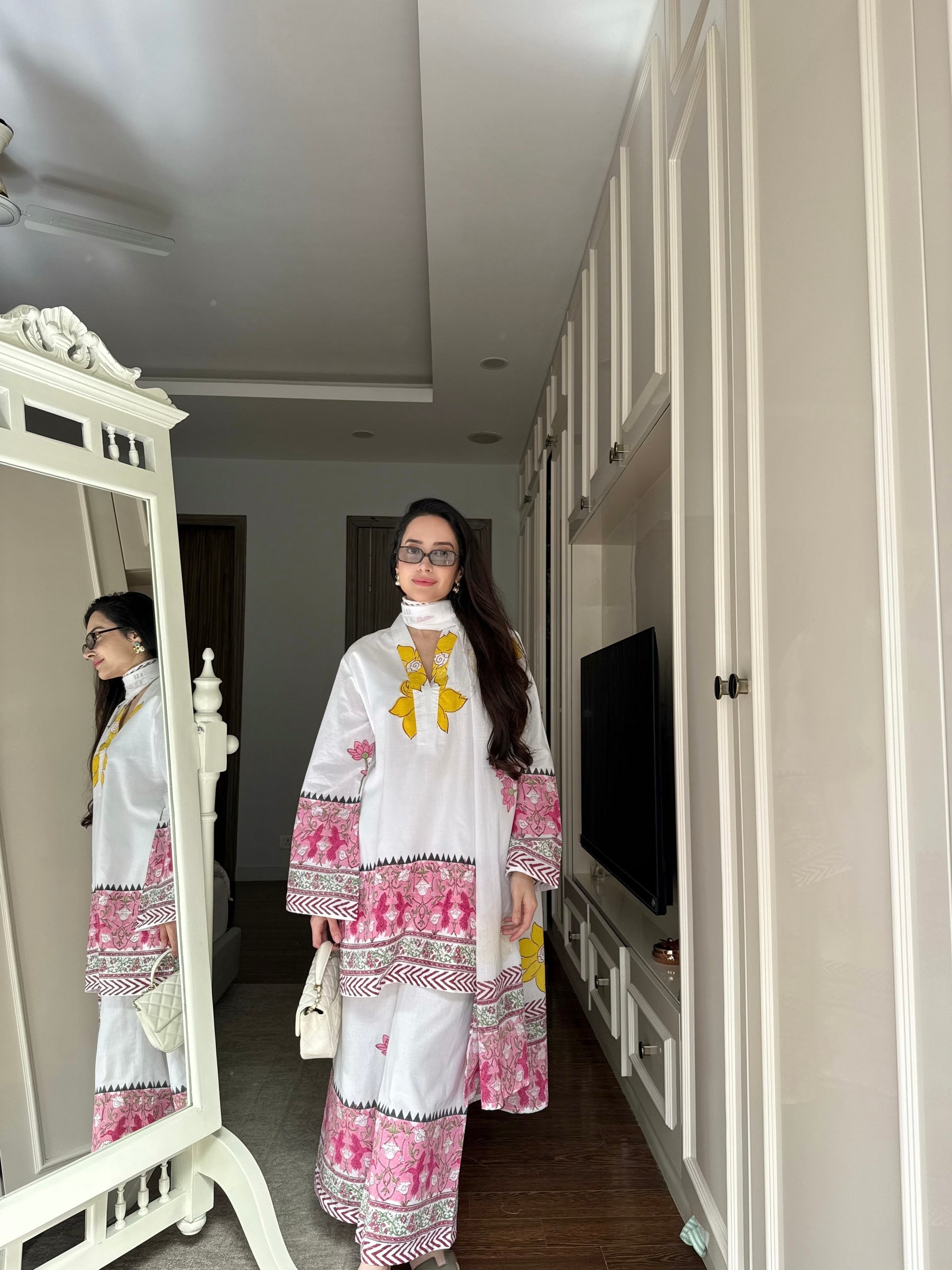 Pink Floral Block Suit Set