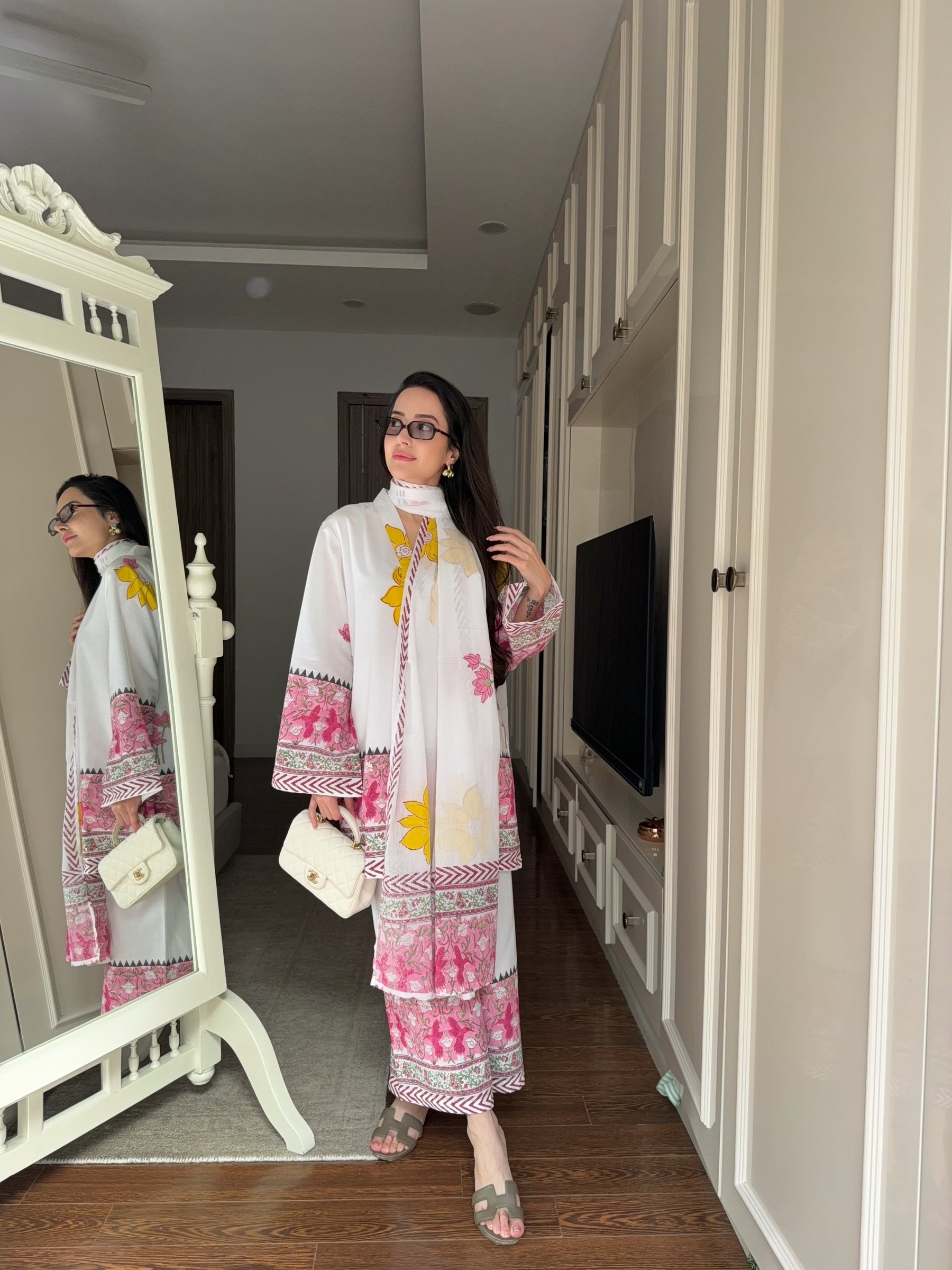 Pink Floral Block Suit Set