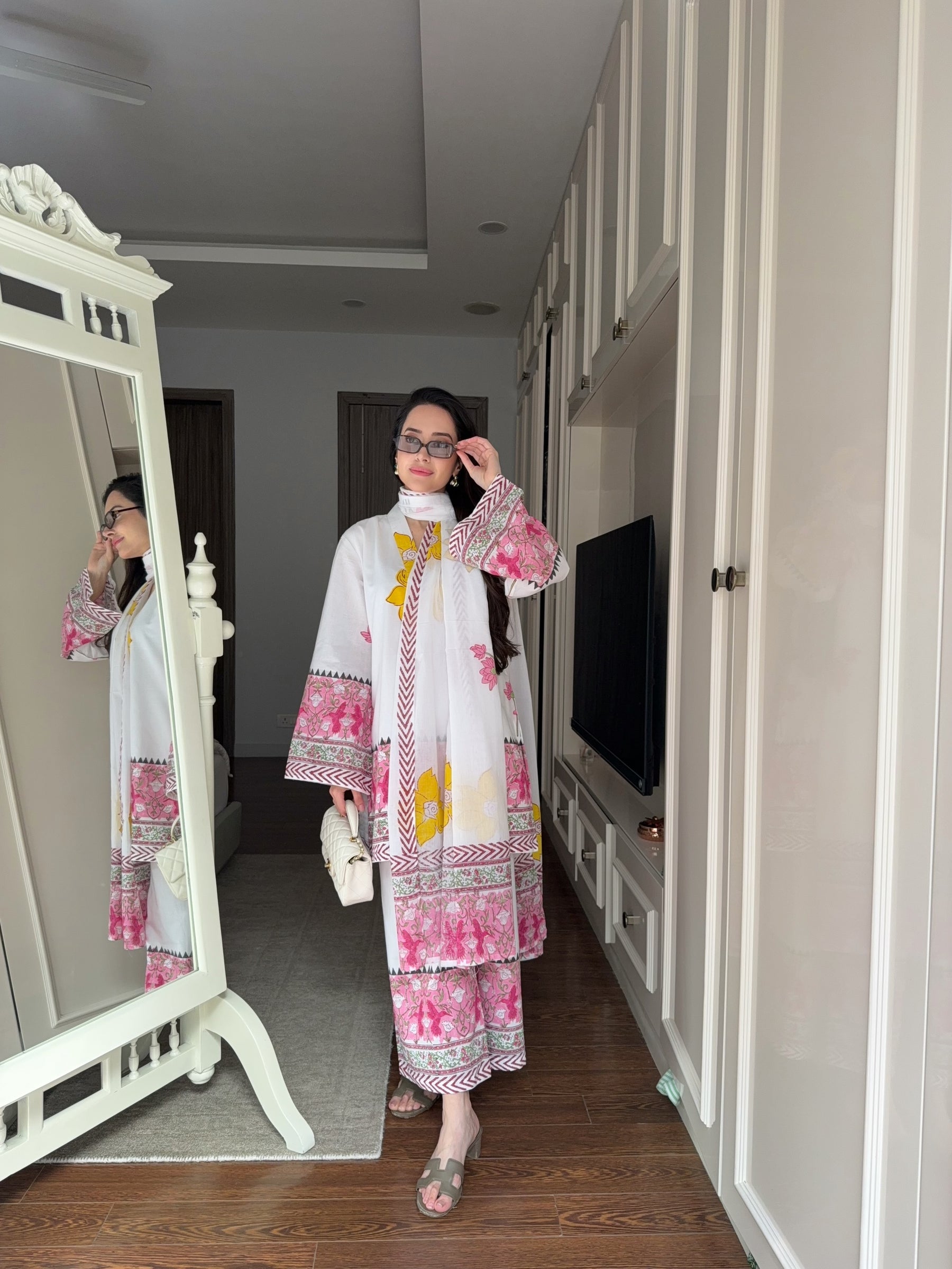 Pink Floral Block Suit Set