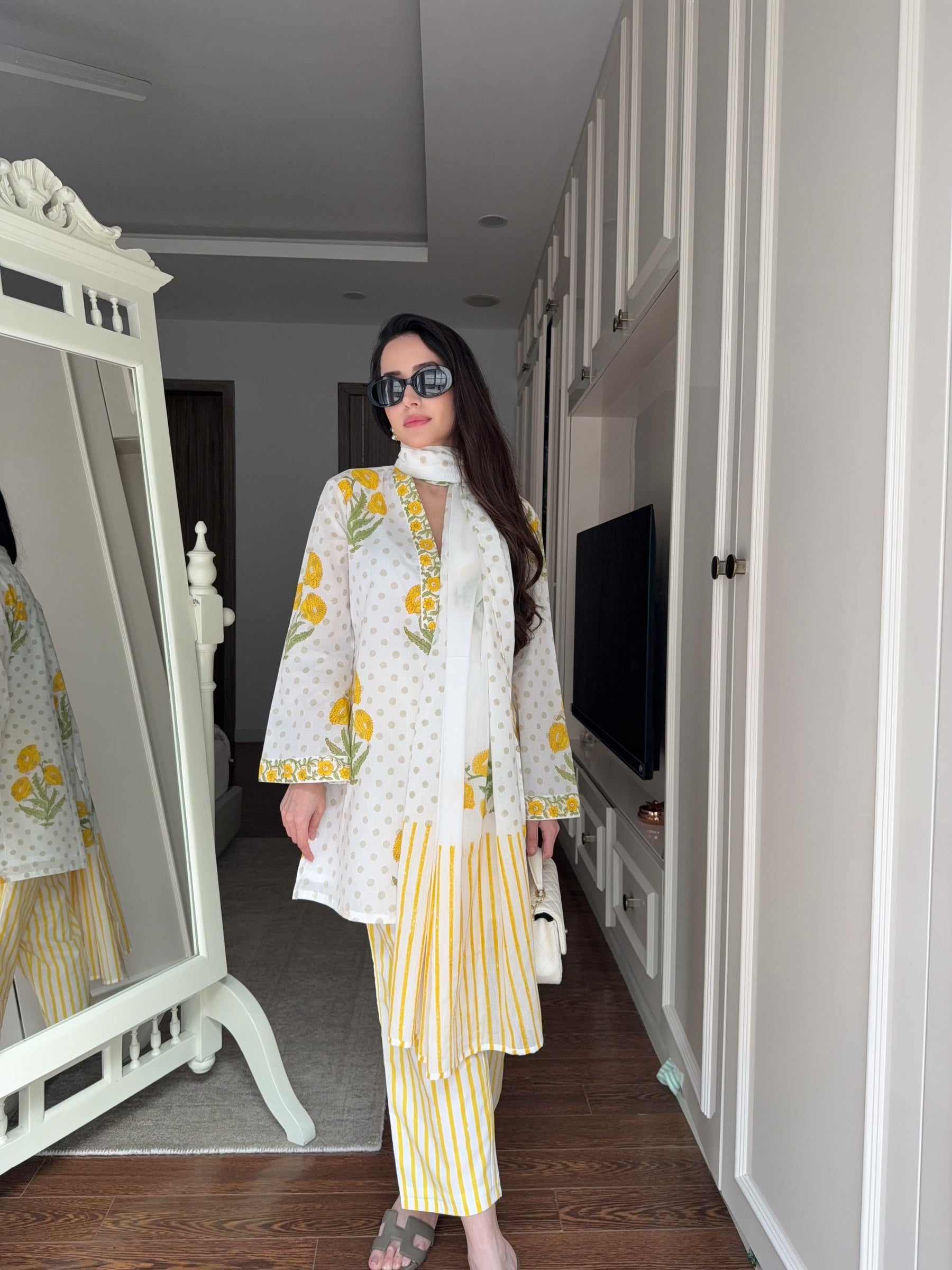 Floral Yellow Block Suit Set