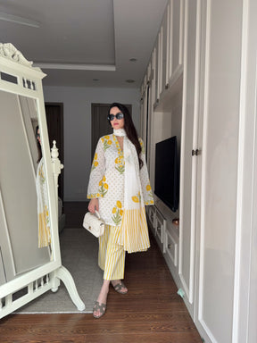 Floral Yellow Block Suit Set