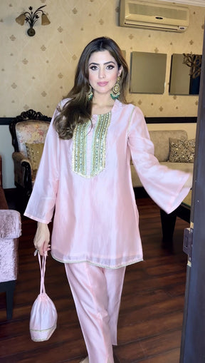 Soft Pink Kurta & Tulip Pants Coord Set