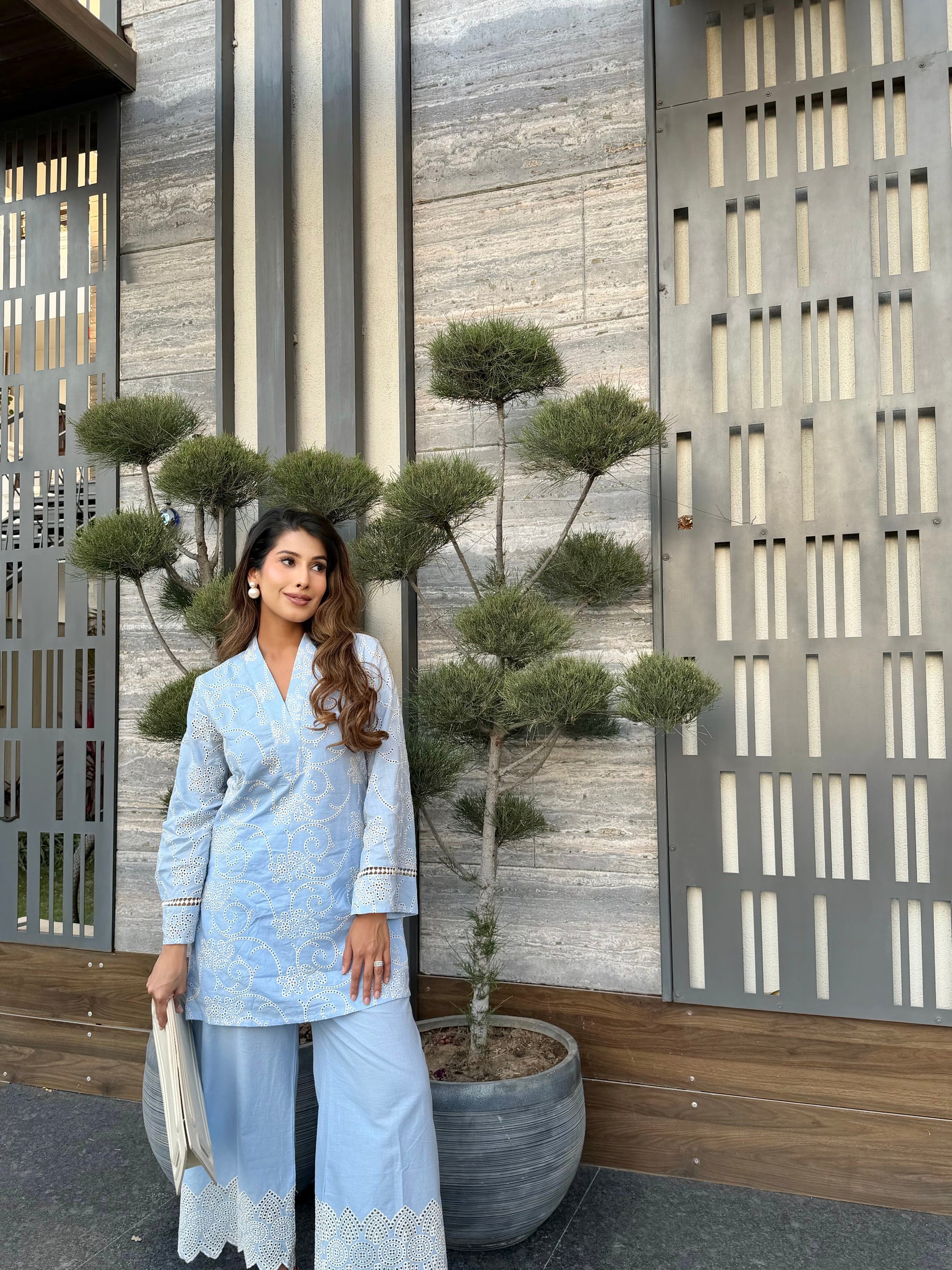 Summer Blue Lace Embroidered Coord Set