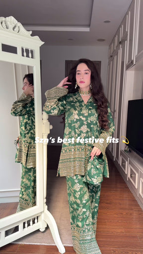 Bottle Green Banarasi Coord Set