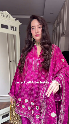Pink Pop Mirrorwork Suit Set