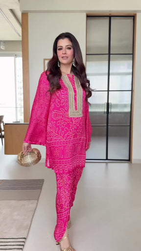 Pink Bandhej Suit Set
