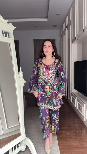 Classic Violet Mirrorwork Suit Set