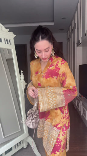 Mustard Zari Beadwork Coord Set
