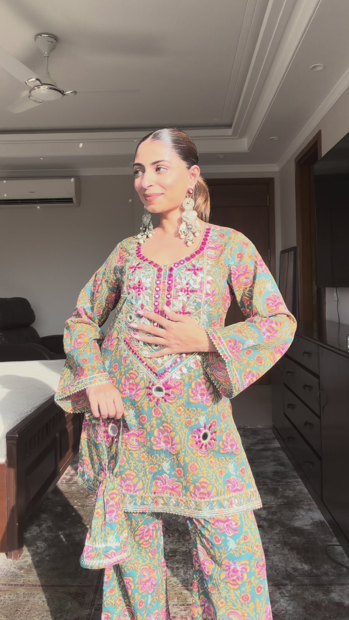 Floral Print Mirrorwork Coord Set