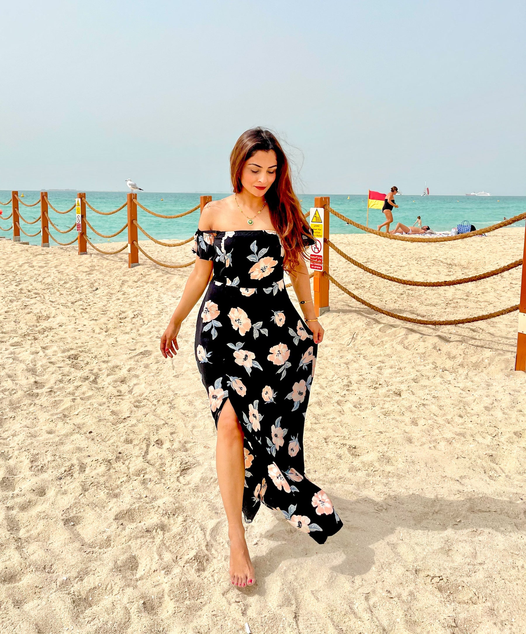 Black Floral Off Shoulder Beach Dress Black Floral Off Shoulder Beach Dress