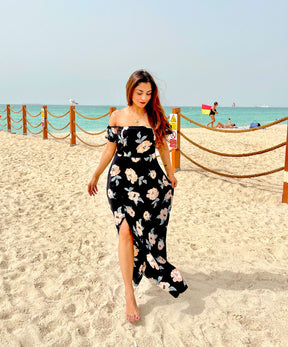 Black Floral Off Shoulder Beach Dress Black Floral Off Shoulder Beach Dress