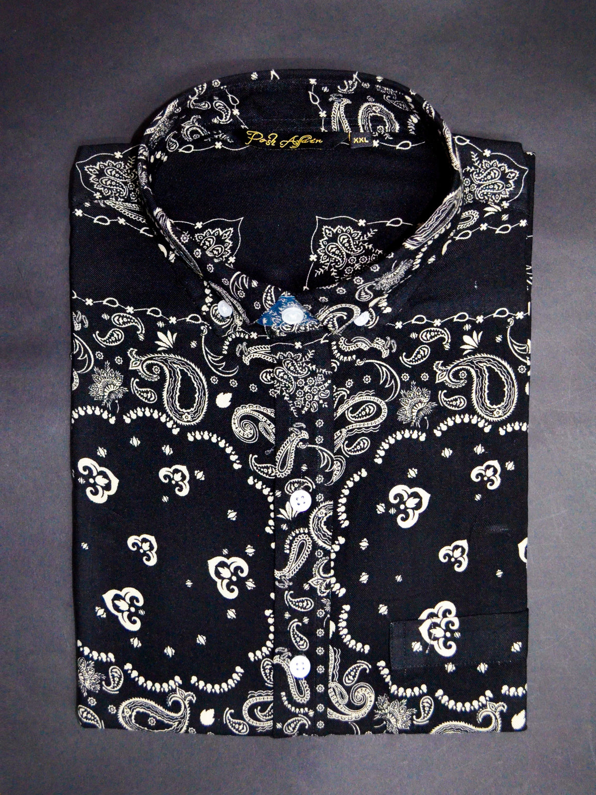 Black Bandana Print Casual Men's Shirt