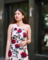 Creamy Floral One Shoulder Dress